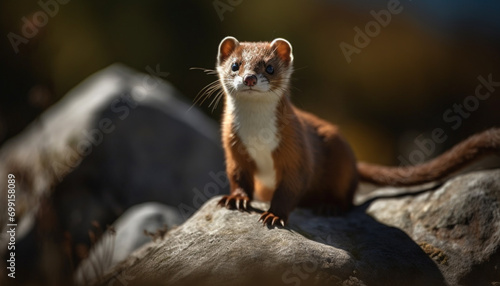 Cute small mammal sitting outdoors, looking at camera with curiosity generated by AI
