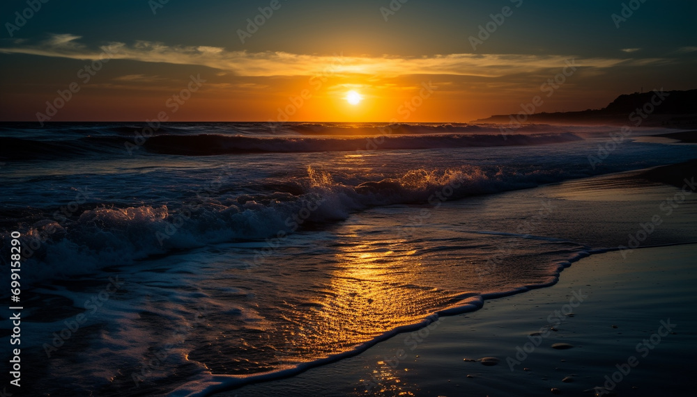 custom made wallpaper toronto digitalSunset over the tranquil water, nature beauty in golden twilight generated by AI