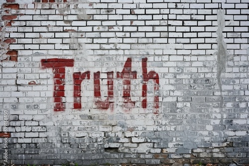 On a white brick surface, the word truth is brought to life with bold and vivid colors.