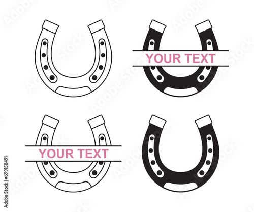 Horseshoe Vector, Horseshoe Outline, Horseshoe Horseshoe split monogram, Horse Shoe Cut File