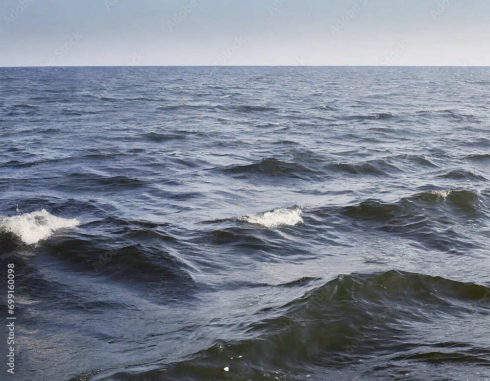 Fototapeta premium Water surface with waves and foam on the water surface of the sea