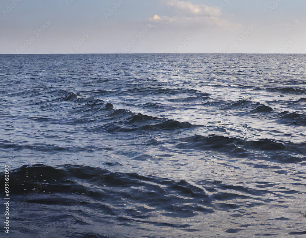 Water surface with waves and foam on the water surface of the sea