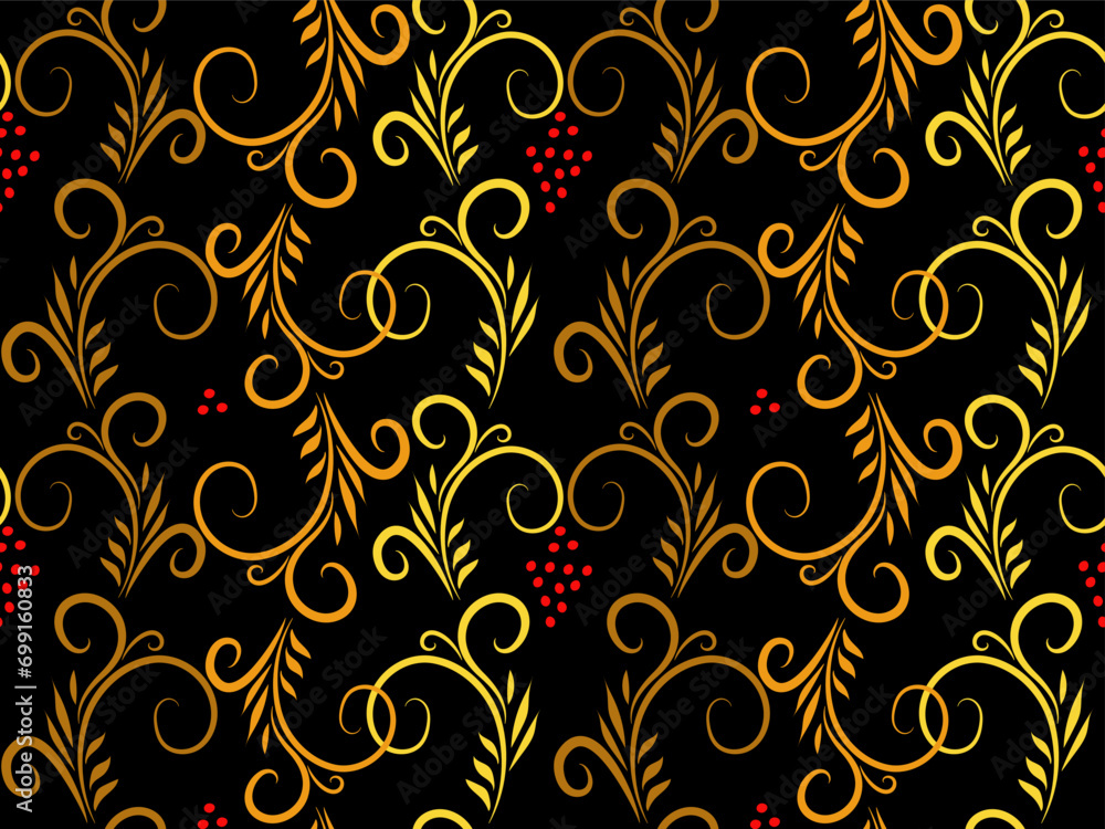 Seamless black and yellow doodle pattern with ethnic floral pattern Seamless black and yellow doodle pattern with ethnic floral pattern