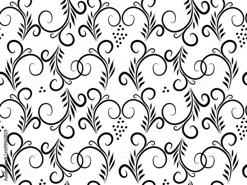 Seamless black and white doodle pattern with ethnic floral pattern