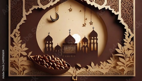 Ramadan background paper cut style.