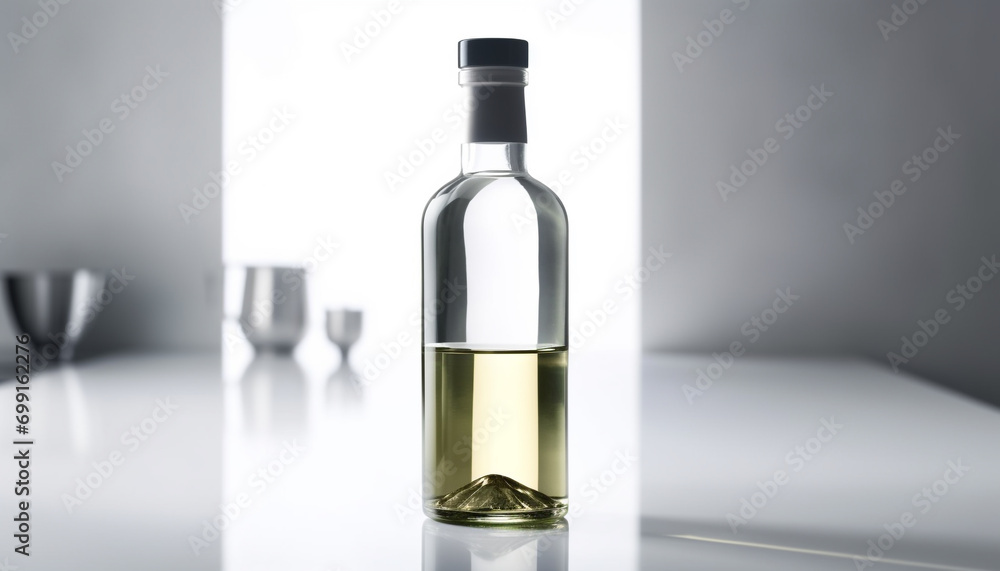 A clean, transparent glass bottle reflects luxury and elegance generated by AI A clean, transparent glass bottle reflects luxury and elegance generated by AI