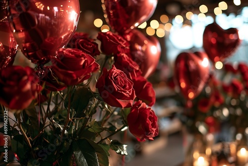 Valentine's Day Romance: Room Adorned with Roses and Heart Balloons