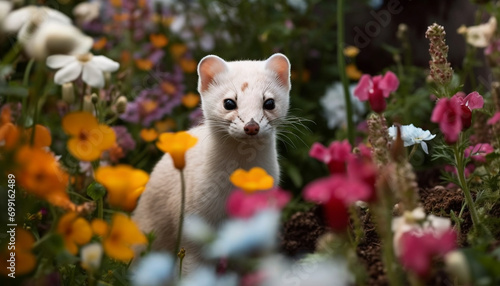 Cute kitten sitting in grass, looking at camera with curiosity generated by AI