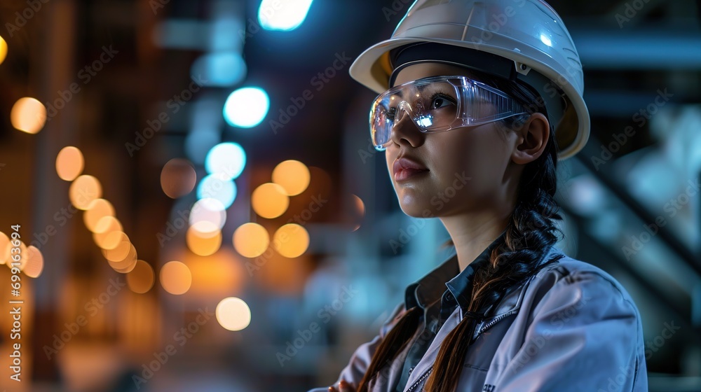 female engineer American is looking forward with determination, leadership concept female engineer American is looking forward with determination, leadership concept