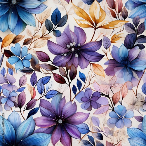 Flowers  spring concept in water color illustration  seamless pattern.