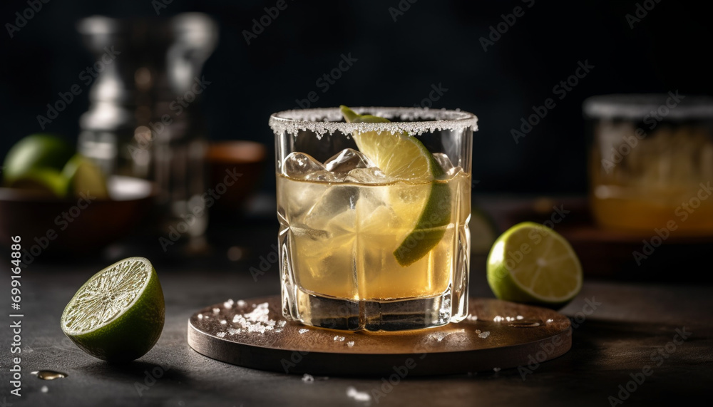 Refreshing lime cocktail with ice, citrus slice, and fresh liquid generated by AI Refreshing lime cocktail with ice, citrus slice, and fresh liquid generated by AI