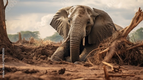 distressed elephant in a shrinking habitat due to human encroachment generative ai
