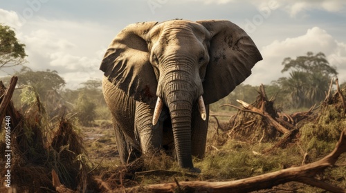 distressed elephant in a shrinking habitat due to human encroachment generative ai © Kelly