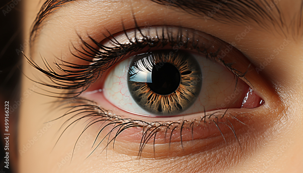 Fototapeta premium Beautiful woman with green eyes staring into the camera generated by AI