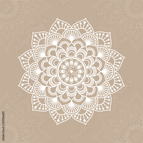 Free vector white mandala on brown background.