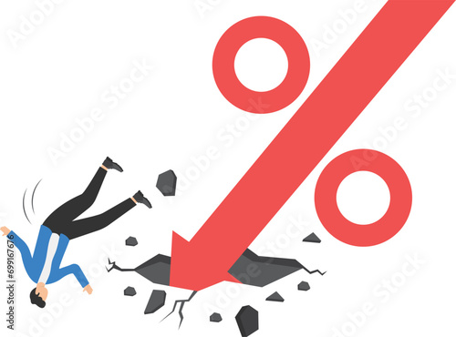Percentage decrease. Financial breaking and falling concept

