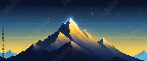 Mountain Landscape wallpaper  Wide Panoramic View of mountain peak background  starry night sky  blue and yellow colors
