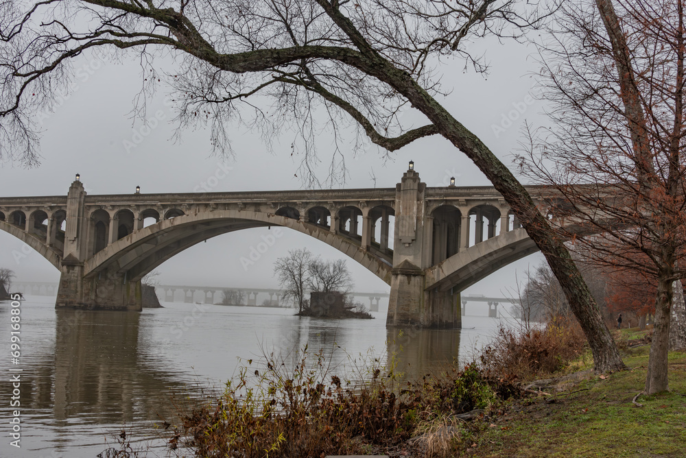 Columbia-Wrightsville Veterans Memorial Bridge on a Foggy Afternoon, Pennsylvania USA