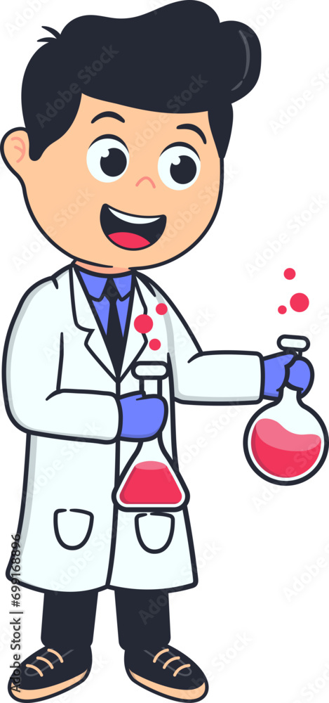 Boy Scientist in Lab Coat doing Chemist Experiment Boy Scientist in Lab Coat doing Chemist Experiment