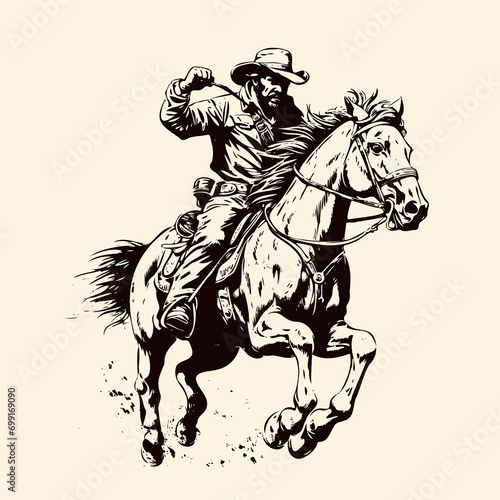 Cowboy riding the horse hand drawn sketch Vector