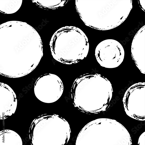 Seamless pattern with grunge circles hand painted with ink