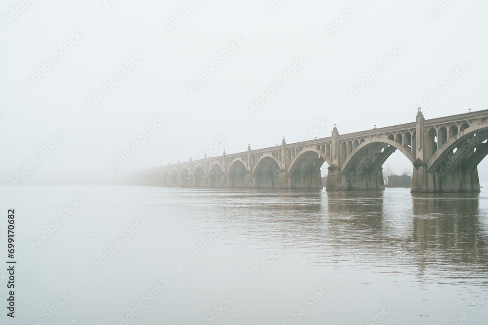Columbia - Wrightsville Veterans Memorial Bridge in fog, in Columbia, Pennsylvania