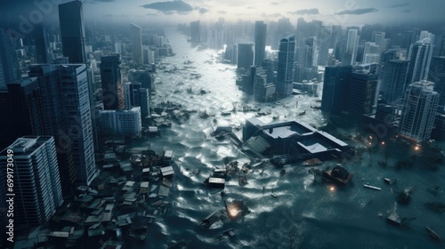 flooded urban area  emphasizing the consequences of extreme weather events generative ai