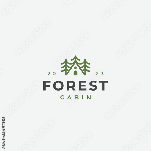 Forest cabin logo design template photo