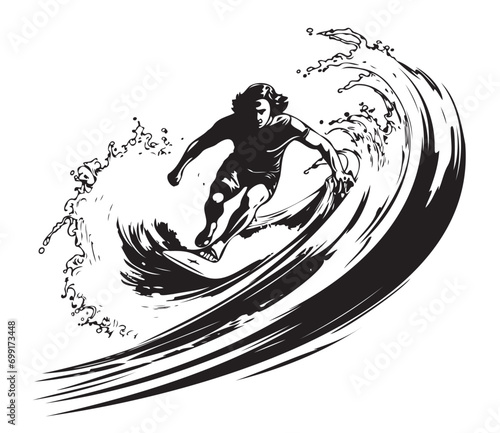 Surfer on the wave sketch hand drawn Vector illustration Sport