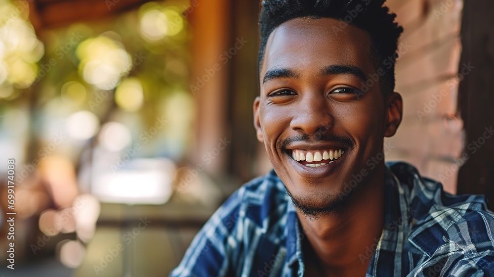 Portrait of happy african american man looking at camera and smiling Portrait of happy african american man looking at camera and smiling