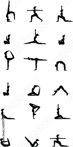 Fototapeta Naklejka Na Ścianę i Meble -  Yoga poses seton with background. Relax and meditate. Healthy lifestyle. Balance training. 