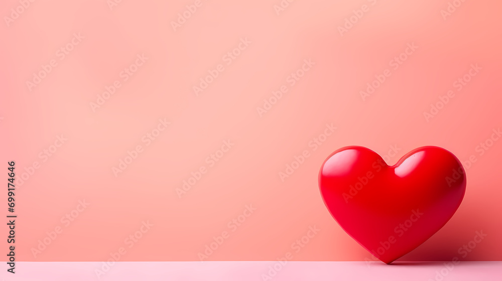 Valentine's Day greeting card. Red heart shape on pink background, Valentine's Day background