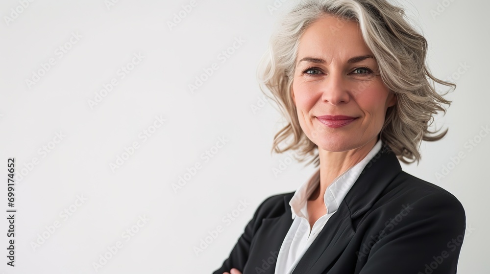 Portrait of mature business woman smile while standing against white background. Portrait of mature business woman smile while standing against white background.