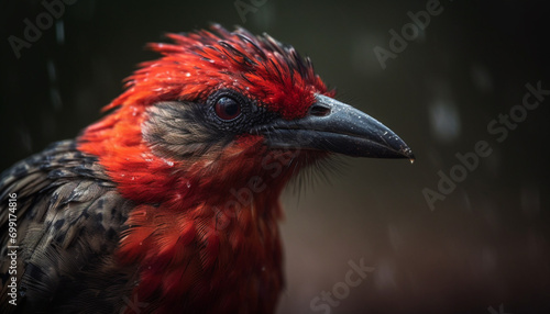 A vibrant, close up portrait of a colorful bird in the wild generated by AI