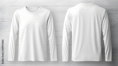 White long sleeve t-shirt isolated on white background, front and back design for mock up template copy space print design. Generative Ai photo