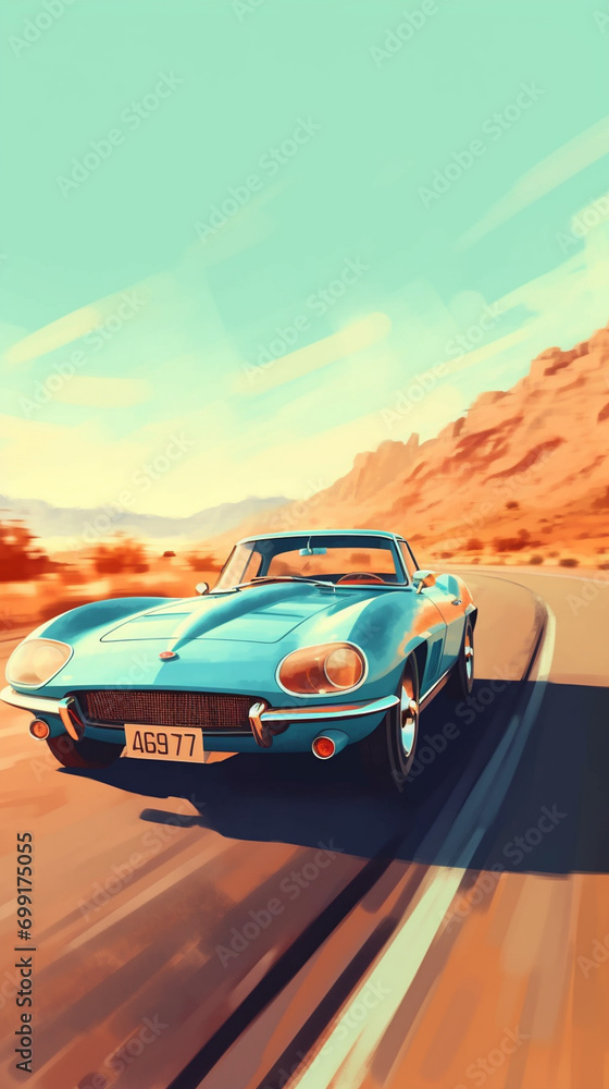 Obraz premium desert road drive classic car
