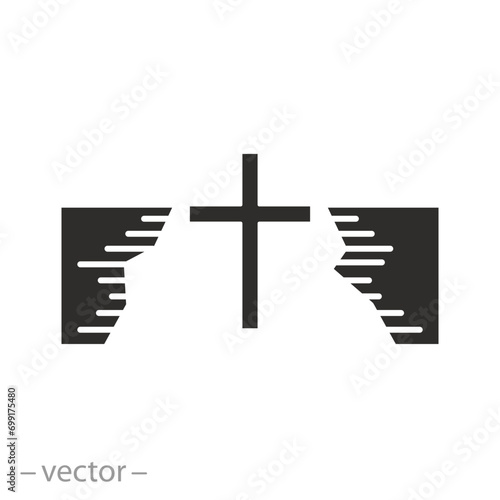 salvation path icon, christian cross above abyss, problem solution, flat symbol - vector illustration