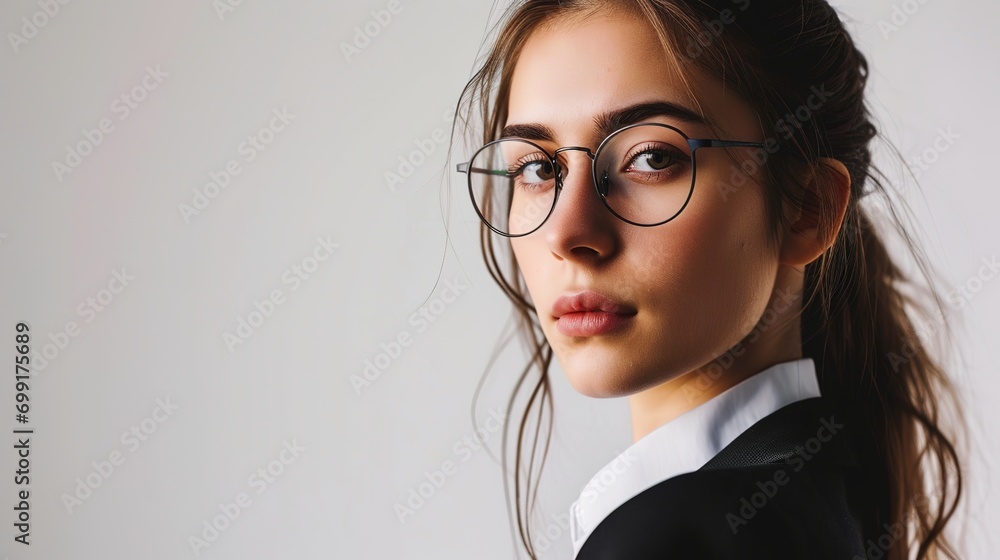 Portrait of young businesswoman isolated on white. copy space ad new isolated over bright white color background Portrait of young businesswoman isolated on white. copy space ad new isolated over bright white color background