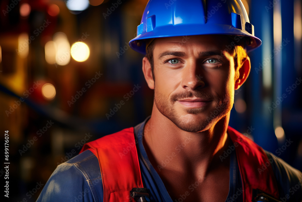 Happy young man industry miner worker, Petrochemical oil, gas electricity engineering, sunlight color Happy young man industry miner worker, Petrochemical oil, gas electricity engineering, sunlight color