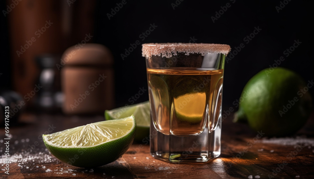 Refreshing lime cocktail with tequila, citrus fruit, and ice cubes generated by AI Refreshing lime cocktail with tequila, citrus fruit, and ice cubes generated by AI