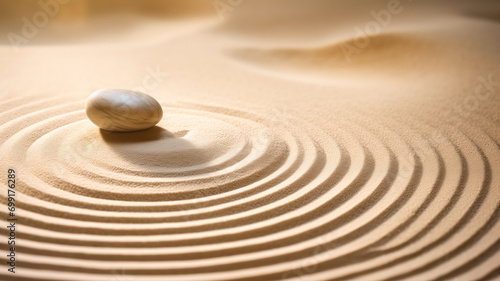Zen garden meditation with stone and wave on sand  banner background.