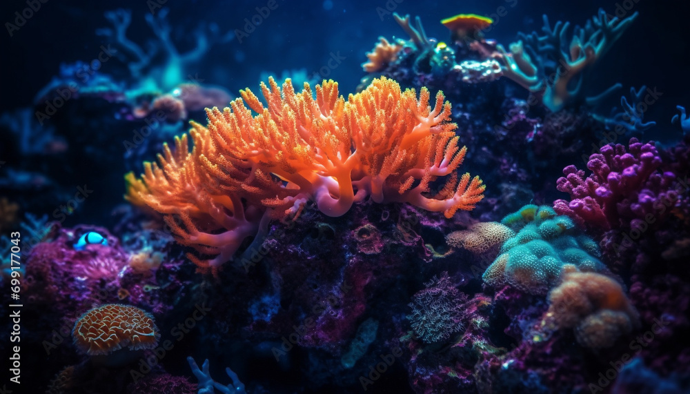 Underwater reef teems with fish, coral, and natural beauty generated by AI Underwater reef teems with fish, coral, and natural beauty generated by AI