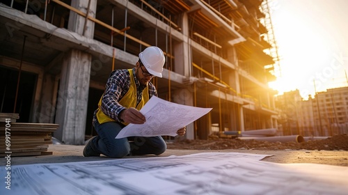 Senior man, architect and blueprint for construction planning, inspection or maintenance on site. Businessman, engineer or contractor in architecture plan