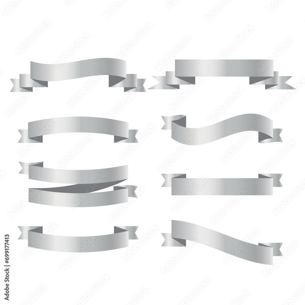 Set of silver ribbons on white background. vector illustration