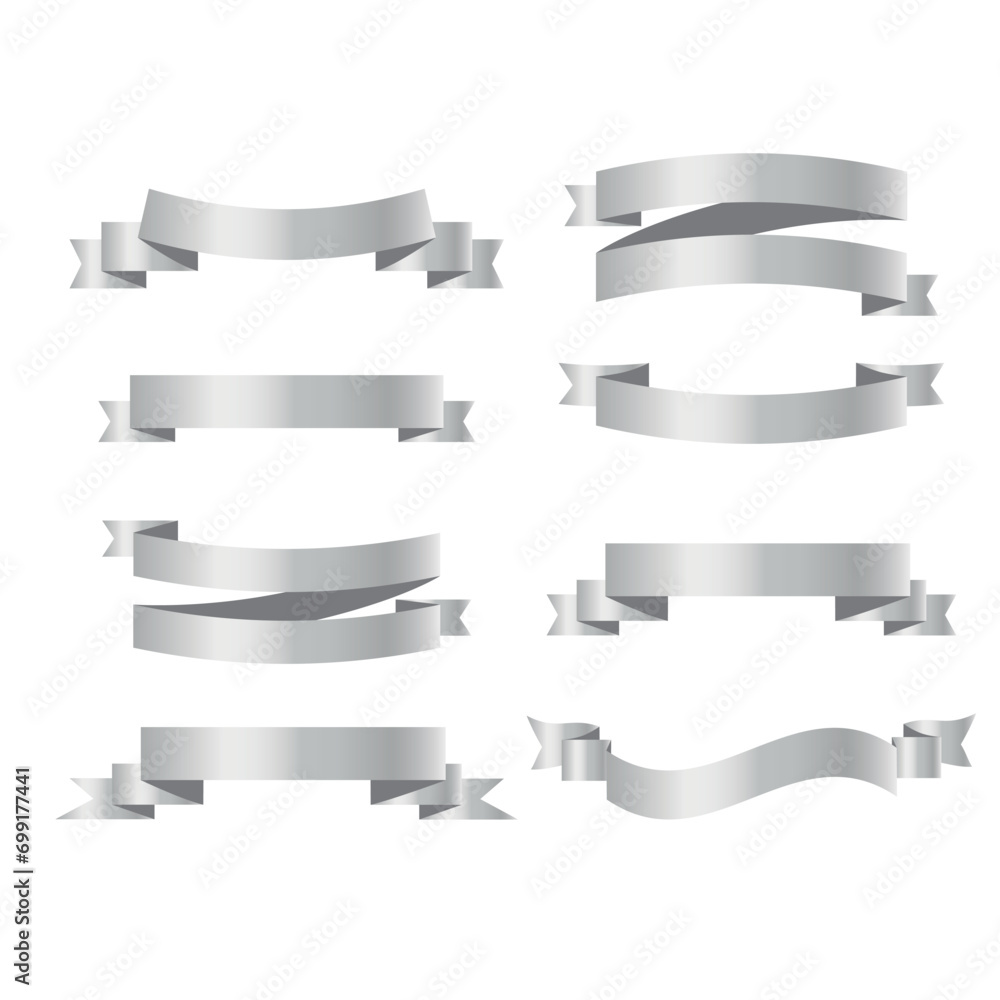 Set of silver ribbons on white background. vector illustration Set of silver ribbons on white background. vector illustration