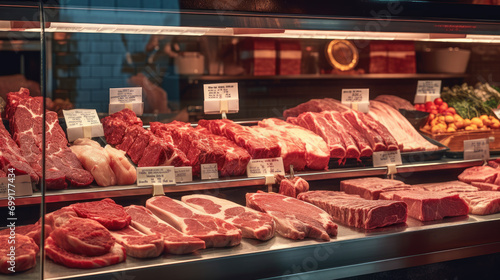 Close-up of the meat counter photo