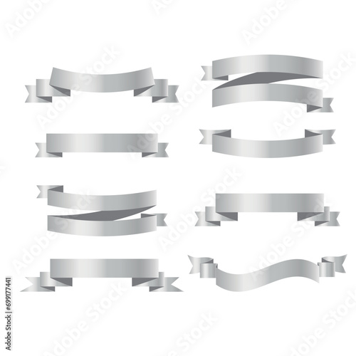 Set of silver ribbons on white background. vector illustration