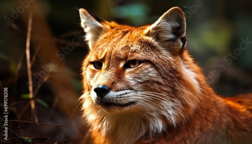 Red fox in the wild  fur focused  looking at camera generated by AI
