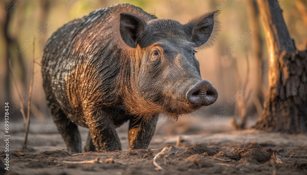 Cute piglet grazing in the meadow, surrounded by nature beauty generated by AI Cute piglet grazing in the meadow, surrounded by nature beauty generated by AI