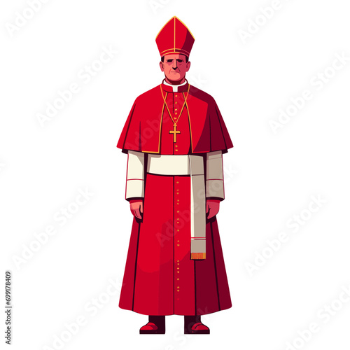 Roman catholic cardinal in red costume flat design vector illustration.